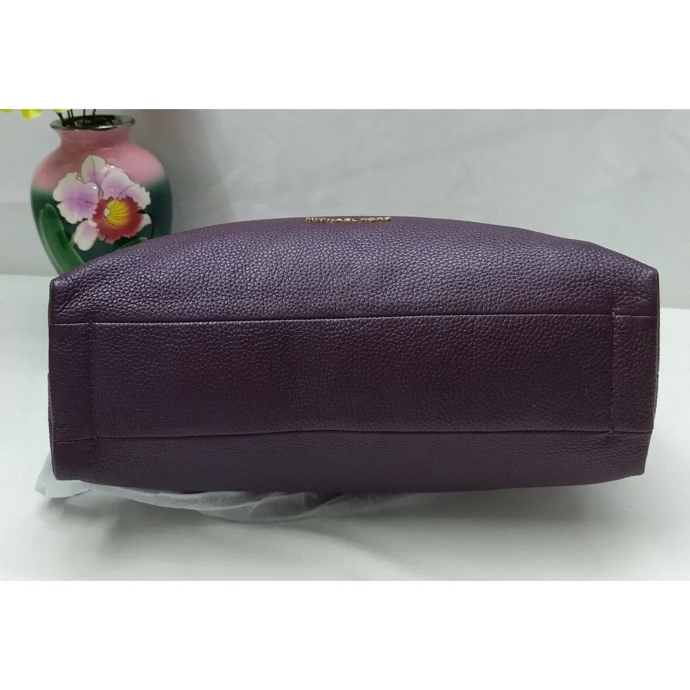 Michael Kors Aria Purple Pebbled Leather Studded Zipper Closure Shoulder Bag